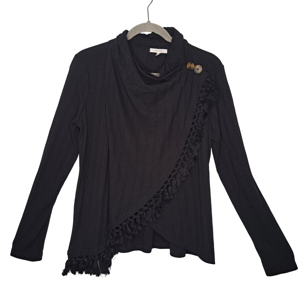 Maurices Black Fringe Cross Front Sweater Poncho Size Medium